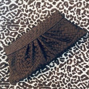 Lauren Merkin Woven Satin Clutch Chocolate Brown
